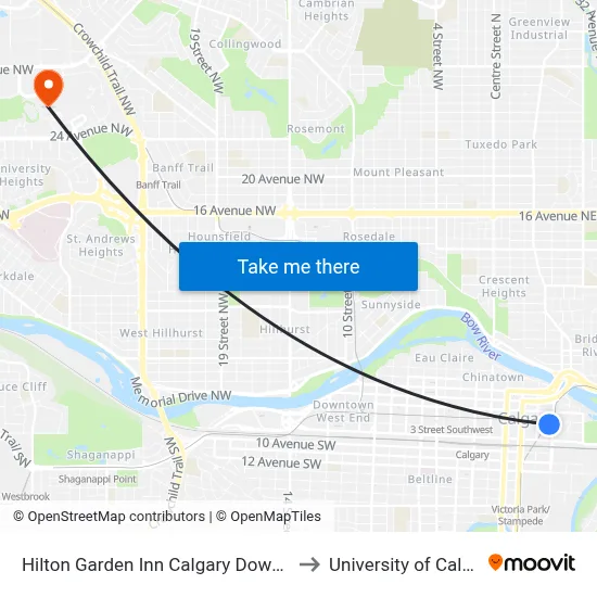 Hilton Garden Inn Calgary Downtown to University of Calgary map