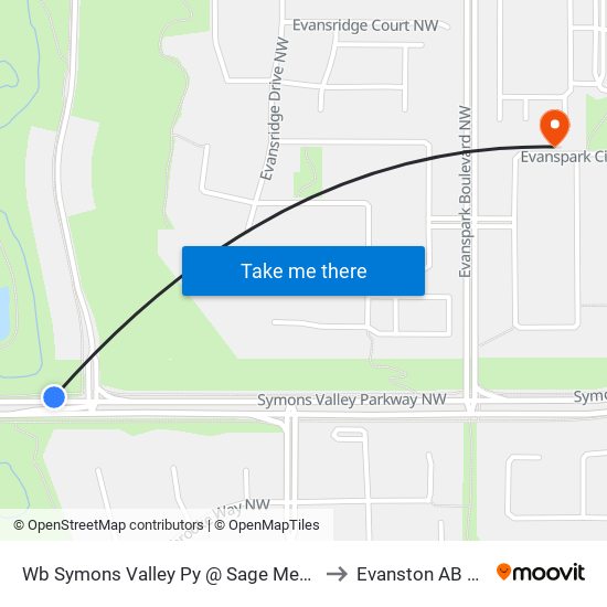 Wb Symons Valley Py @ Sage Meadows Gr NW to Evanston AB Canada map