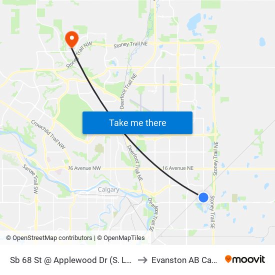 Sb 68 St @ Applewood Dr (S. Leg) SE to Evanston AB Canada map