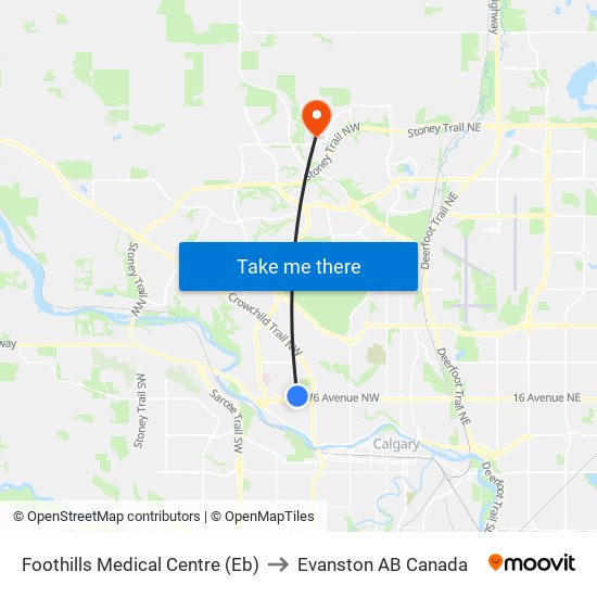 Foothills Medical Centre (Eb) to Evanston AB Canada map