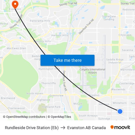 Rundleside Drive Station (Eb) to Evanston AB Canada map