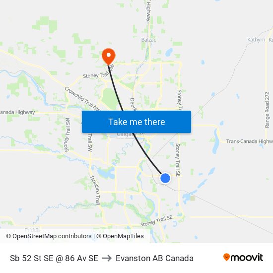 Sb 52 St SE @ 86 Av SE to Evanston AB Canada map