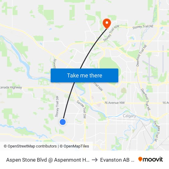 Aspen Stone Blvd @ Aspenmont Ht SW Nearside to Evanston AB Canada map