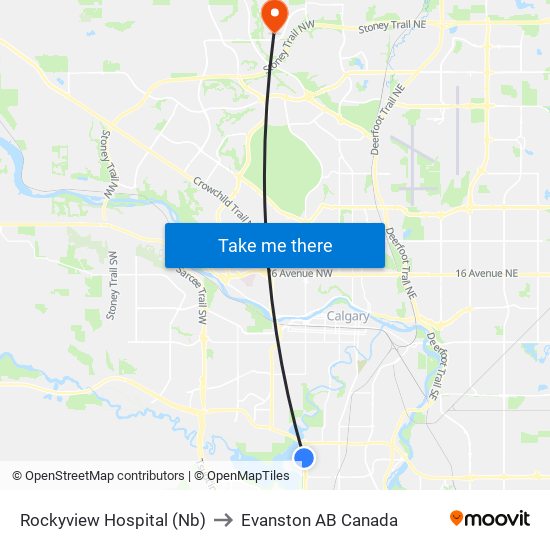 Rockyview Hospital (Nb) to Evanston AB Canada map