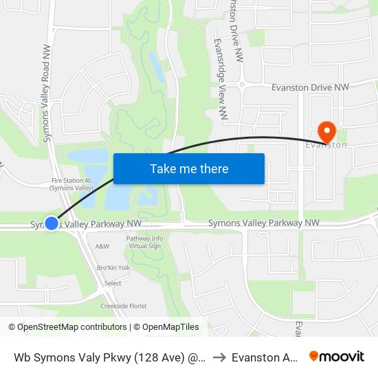 Wb Symons Valy Pkwy (128 Ave) @ Symons Valy Rd NW to Evanston AB Canada map