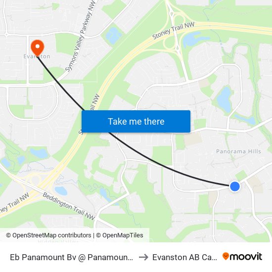 Eb Panamount Bv @ Panamount Ln NW to Evanston AB Canada map