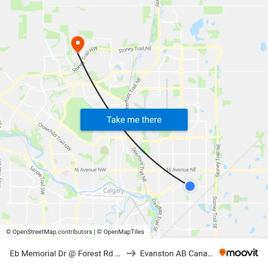 Eb Memorial Dr @ Forest Rd SE to Evanston AB Canada map