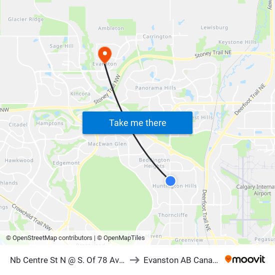 Nb Centre St N @ S. Of 78 Av N to Evanston AB Canada map