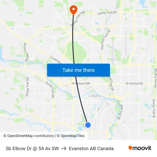 Sb Elbow Dr @ 54 Av SW to Evanston AB Canada map