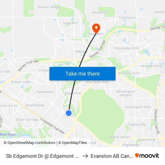 Sb Edgemont Dr @ Edgemont Pl NW to Evanston AB Canada map