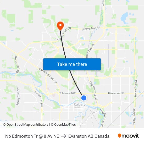 Nb Edmonton Tr @ 8 Av NE to Evanston AB Canada map