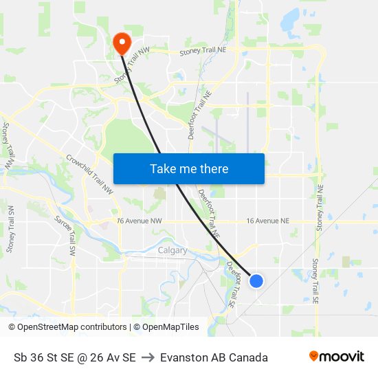 Sb 36 St SE @ 26 Av SE to Evanston AB Canada map