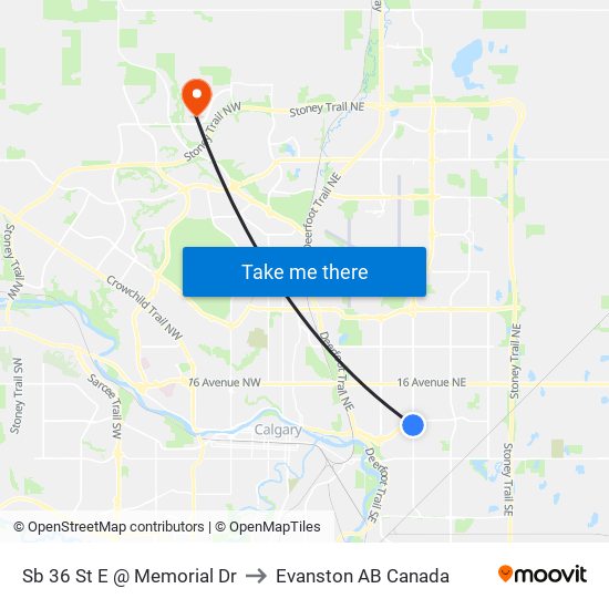 Sb 36 St E @ Memorial Dr to Evanston AB Canada map