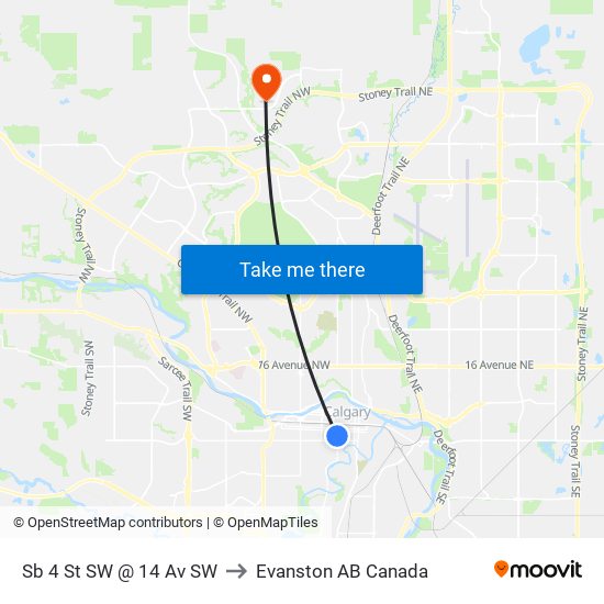 Sb 4 St SW @ 14 Av SW to Evanston AB Canada map