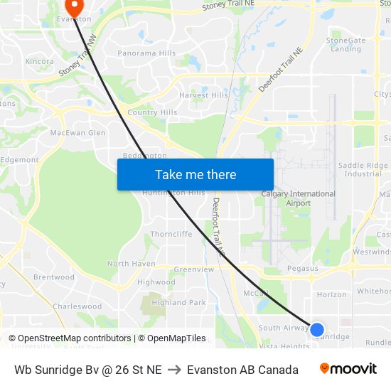 Wb Sunridge Bv @ 26 St NE to Evanston AB Canada map