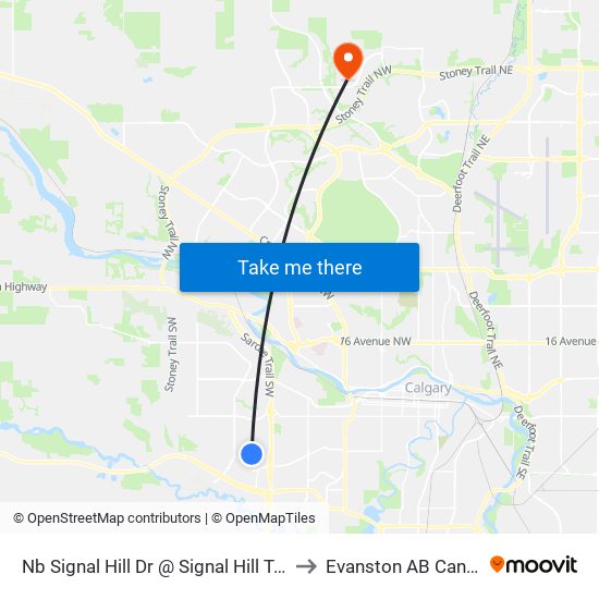 Nb Signal Hill Dr @ Signal Hill Tc SW to Evanston AB Canada map