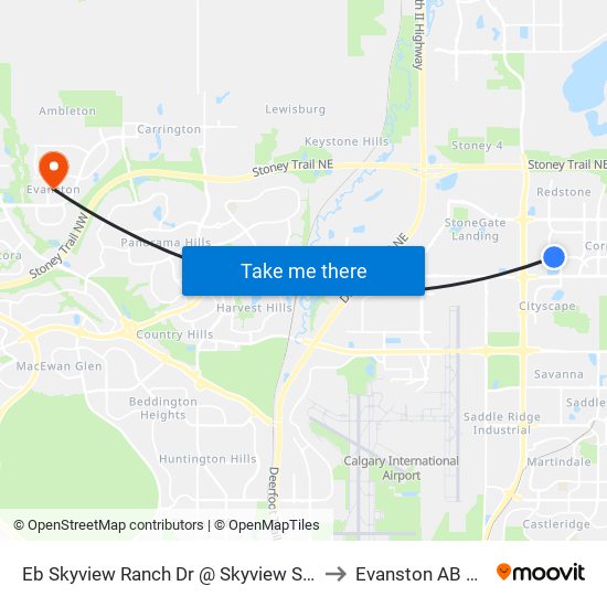 Eb Skyview Ranch Dr @ Skyview Shores Mr NE to Evanston AB Canada map