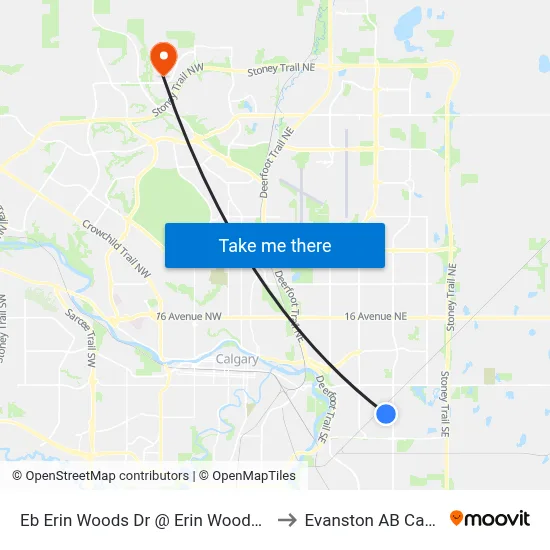 Eb Erin Woods Dr @ Erin Woods Tc SE to Evanston AB Canada map