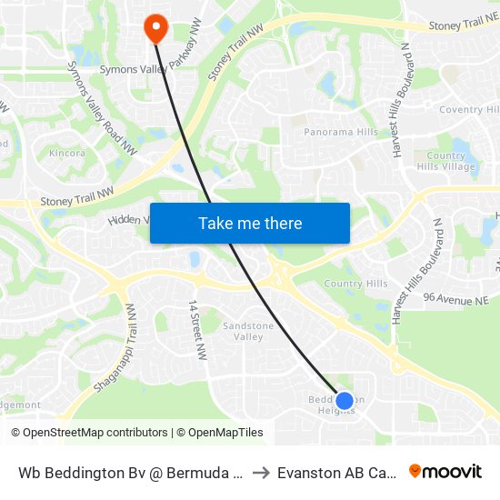 Wb Beddington Bv @ Bermuda Rd NW to Evanston AB Canada map