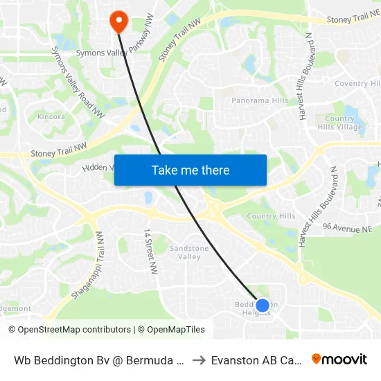 Wb Beddington Bv @ Bermuda Rd NW to Evanston AB Canada map