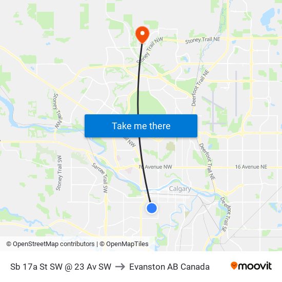 Sb 17a St SW @ 23 Av SW to Evanston AB Canada map