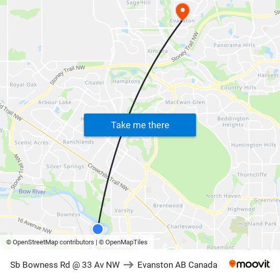 Sb Bowness Rd @ 33 Av NW to Evanston AB Canada map
