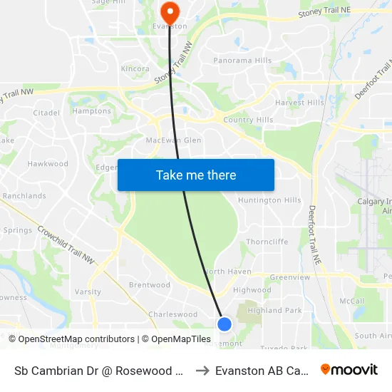 Sb Cambrian Dr @ Rosewood Rd NW to Evanston AB Canada map