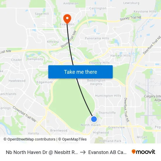 Nb North Haven Dr @ Nesbitt Rd NW to Evanston AB Canada map