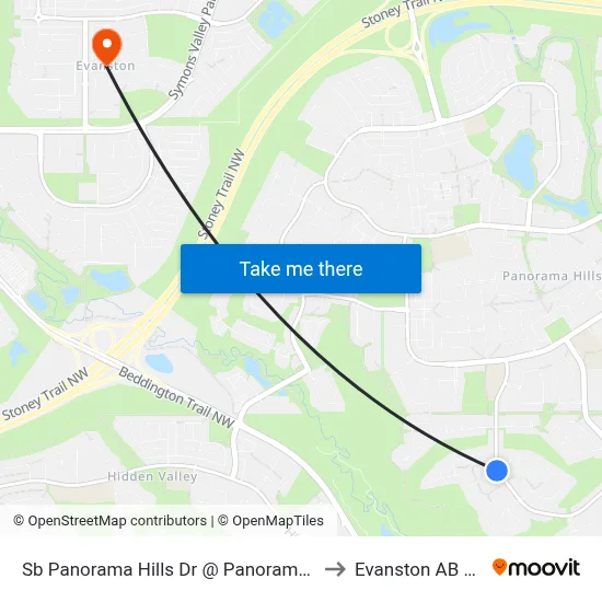 Sb Panorama Hills Dr @ Panorama Hills Me NW to Evanston AB Canada map