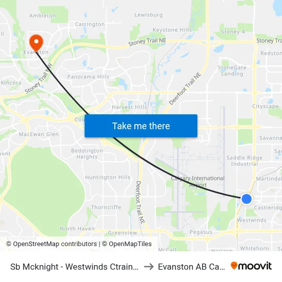 Sb Mcknight - Westwinds Ctrain Station to Evanston AB Canada map