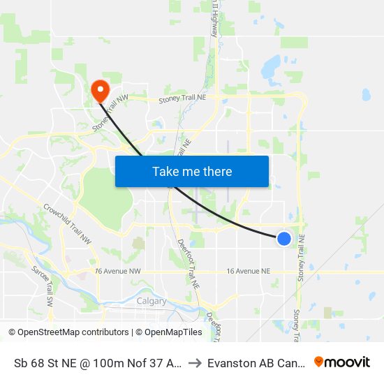 Sb 68 St NE @ 100m Nof 37 Av NE to Evanston AB Canada map