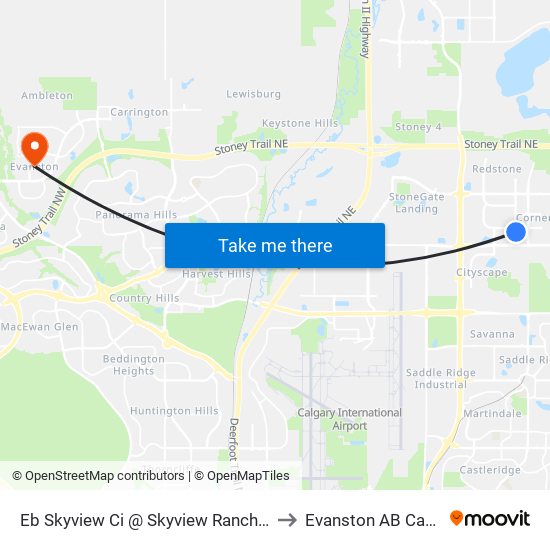 Eb Skyview Ci @ Skyview Ranch Dr NE to Evanston AB Canada map