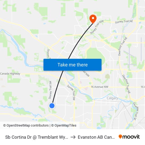 Sb Cortina Dr @ Tremblant Wy SW to Evanston AB Canada map