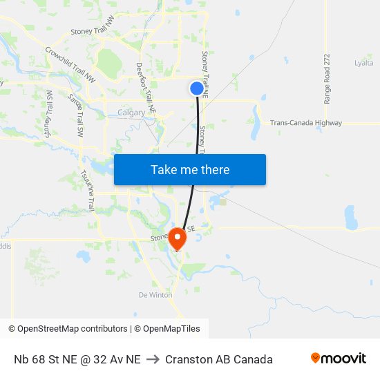 Nb 68 St NE @ 32 Av NE to Cranston AB Canada map