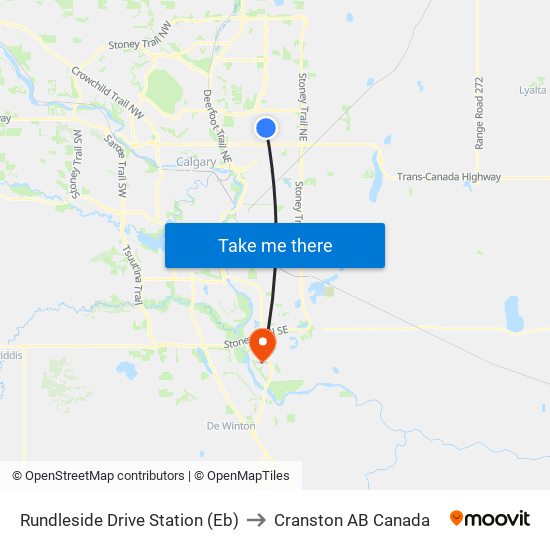 Rundleside Drive Station (Eb) to Cranston AB Canada map