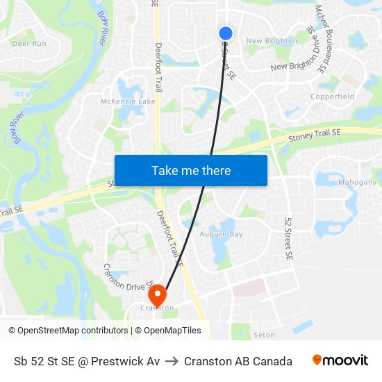 Sb 52 St SE @ Prestwick Av to Cranston AB Canada map