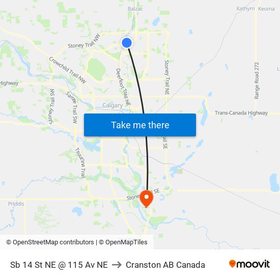 Sb 14 St NE @ 115 Av NE to Cranston AB Canada map