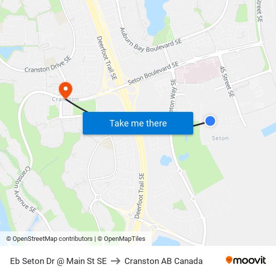 Eb Seton Dr @ Main St SE to Cranston AB Canada map