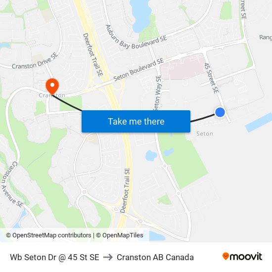 Wb Seton Dr @ 45 St SE to Cranston AB Canada map