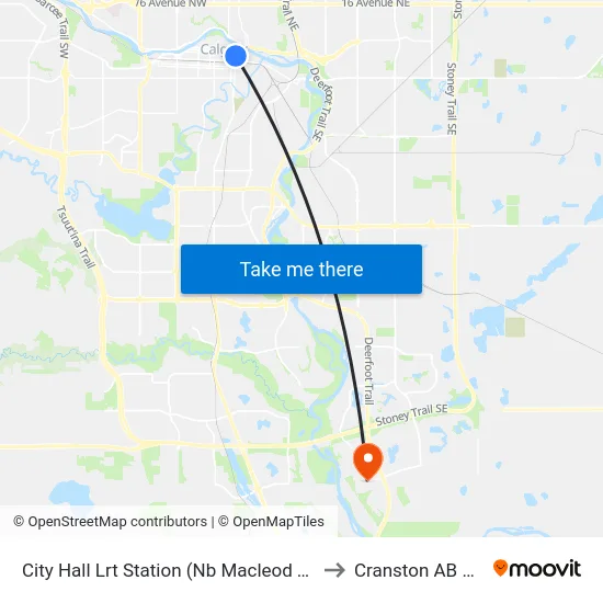 City Hall Lrt Station (Nb Macleod Tr @ 7 Av Se) to Cranston AB Canada map