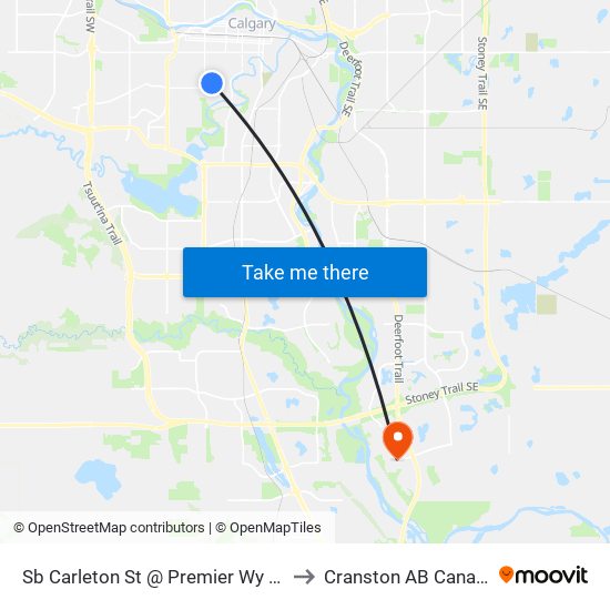 Sb Carleton St @ Premier Wy SW to Cranston AB Canada map