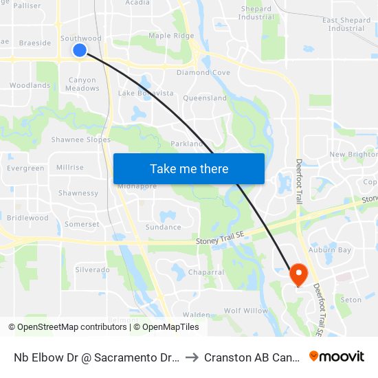 Nb Elbow Dr @ Sacramento Dr SW to Cranston AB Canada map