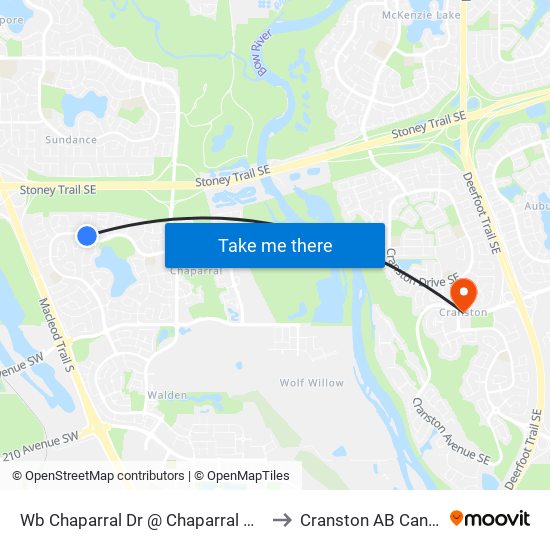 Wb Chaparral Dr @ Chaparral Mr SE to Cranston AB Canada map