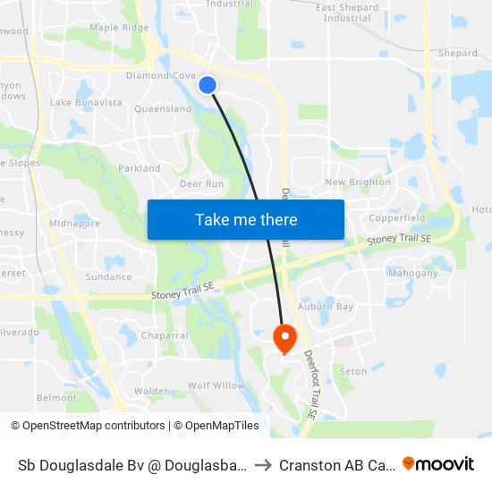 Sb Douglasdale Bv @ Douglasbank Dr SE to Cranston AB Canada map