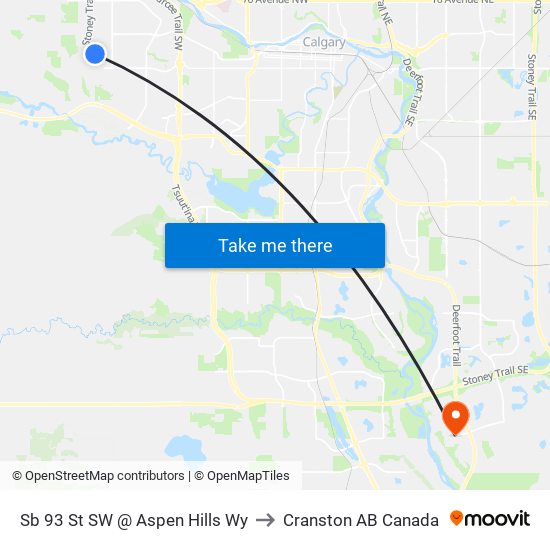 Sb 93 St SW @ Aspen Hills Wy to Cranston AB Canada map