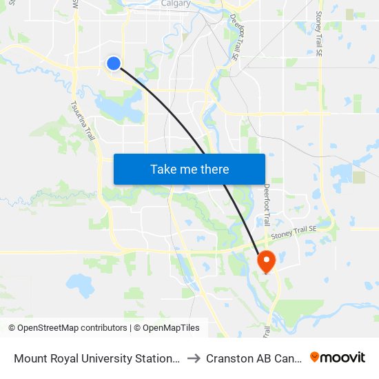 Mount Royal University Station (Sb) to Cranston AB Canada map