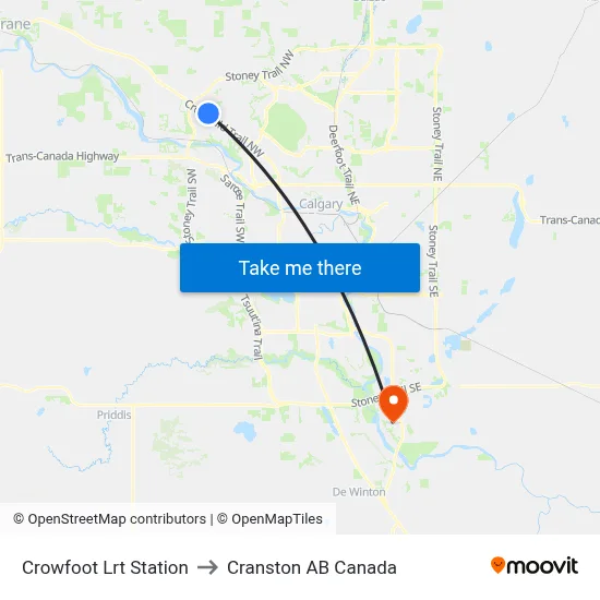Crowfoot Lrt Station to Cranston AB Canada map