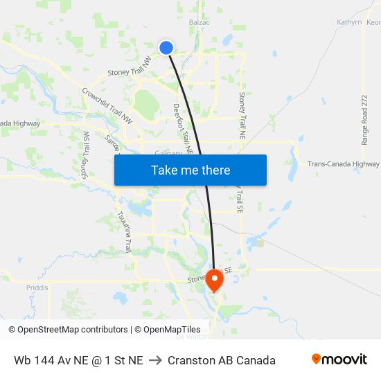 Wb 144 Av NE @ 1 St NE to Cranston AB Canada map