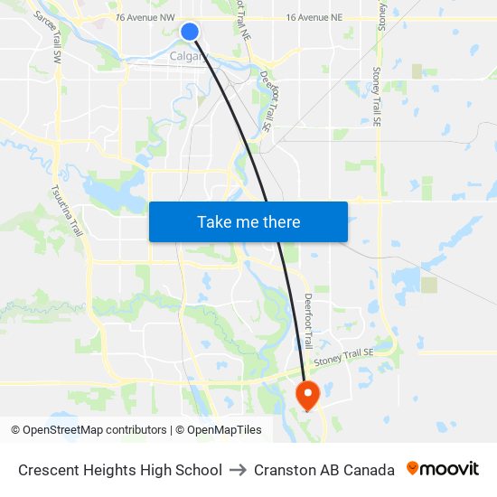 Crescent Heights High School to Cranston AB Canada map