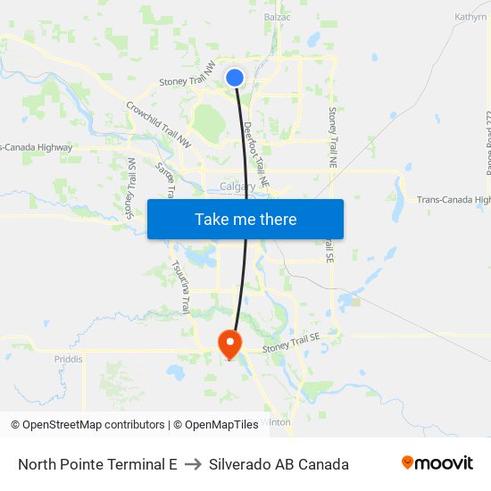 North Pointe Terminal E to Silverado AB Canada map